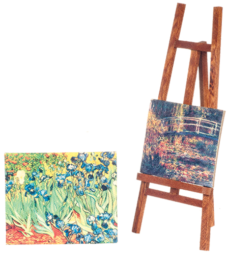 Easel with 2 Canvas Paintings